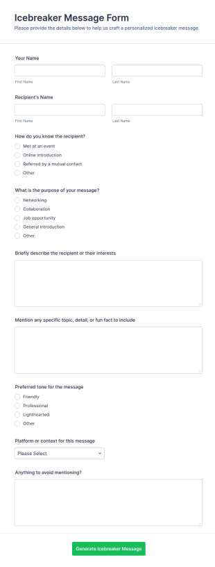 Icebreaker Message Form Template