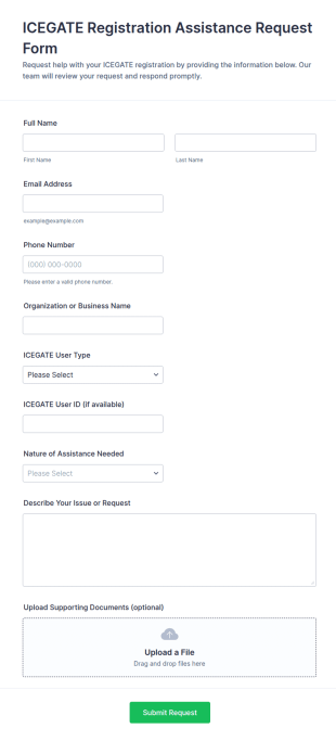 ICEGATE Registration Assistance Request Form Template