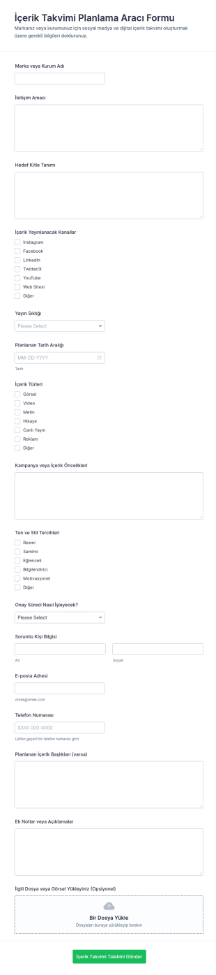 İçerik Takvimi Form Şablonu