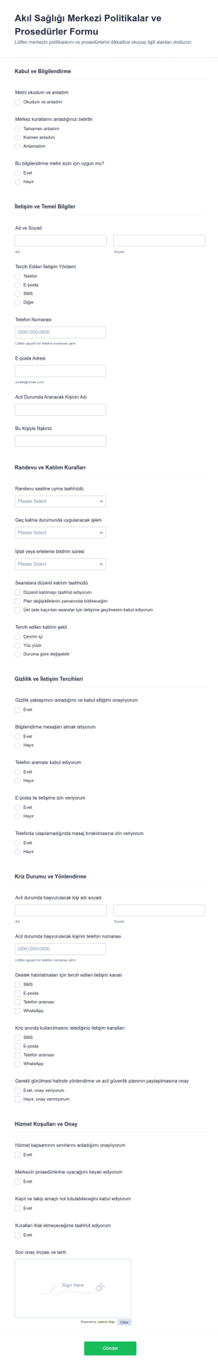 İçerik Ve Prosedürler Anlaşma Form Şablonu