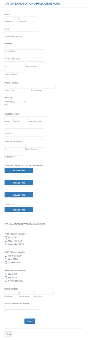 ICP Examination Application Form Template
