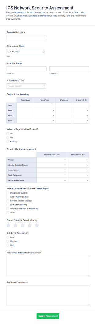 ICS Network Security Assessment Form Template