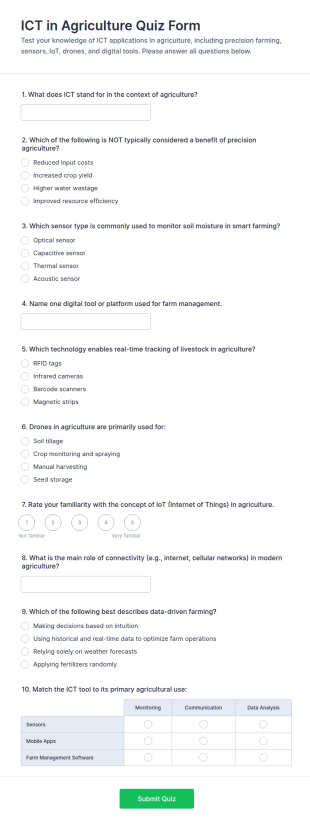ICT In Agriculture Quiz Form Template