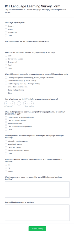 ICT Language Learning Survey Form Template