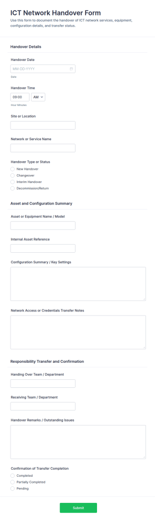 ICT Network Handover Form Template