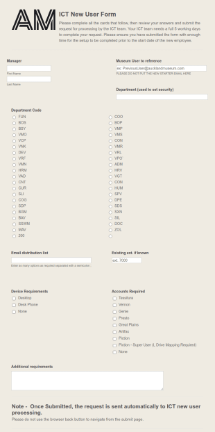 ICT New User Form Template