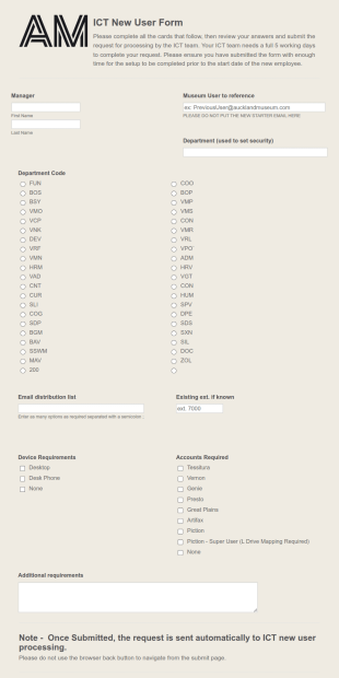 ICT New User Form Template