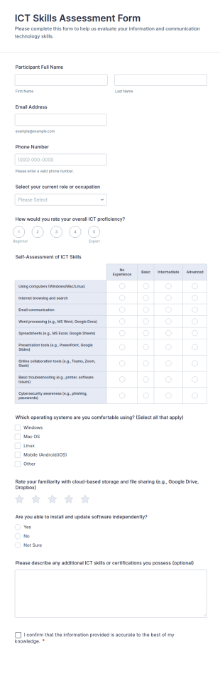 ICT Skills Assessment Form Template