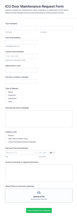 ICU Door Maintenance Request Form Template