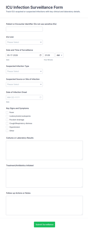 ICU Infection Surveillance Form Template