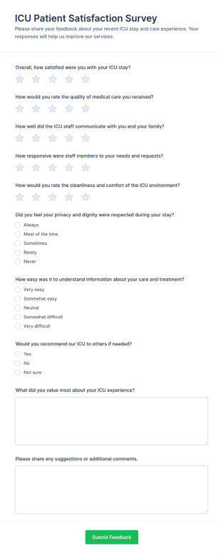 ICU Patient Satisfaction Survey Form Template