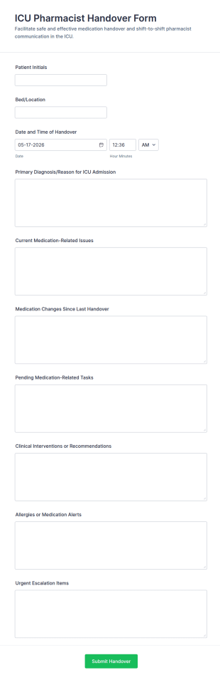 ICU Pharmacist Handover Form Template