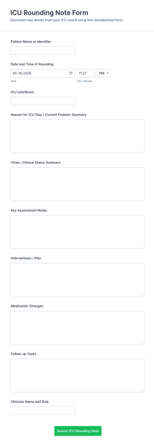 ICU Rounding Note Form Template
