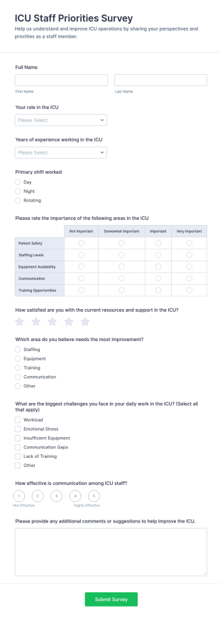 ICU Staff Priorities Survey Form Template