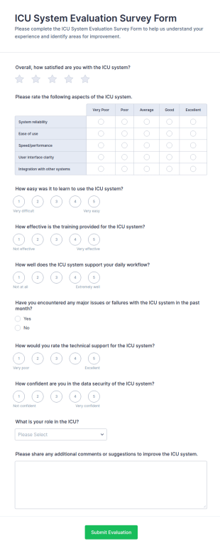 ICU System Evaluation Survey Form Template