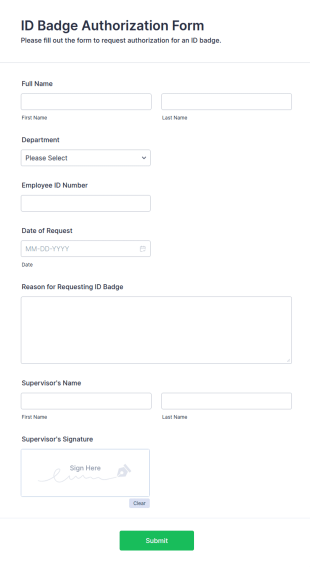 ID Badge Authorization Form Template