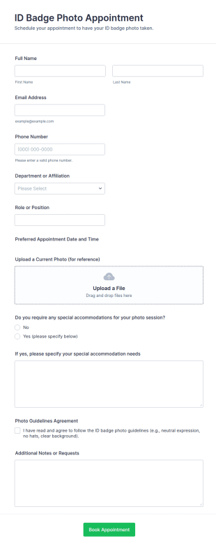 ID Badge Photo Appointment Form Template