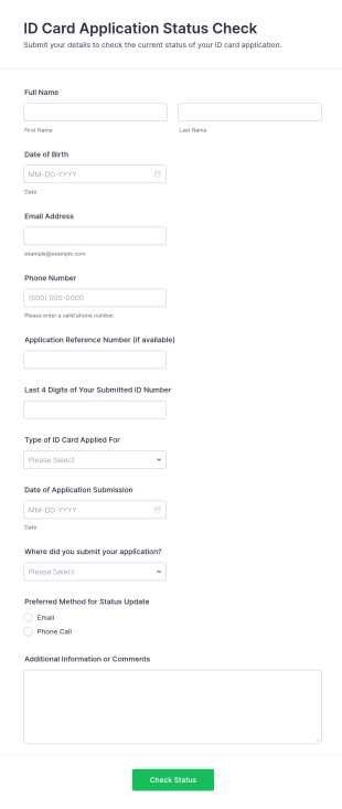 ID Card Application Status Check Form Template