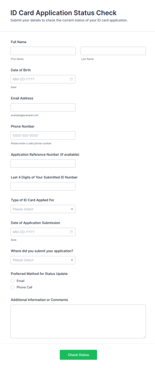 ID Card Application Status Check Form Template