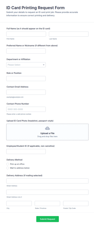 ID Card Printing Request Form Template