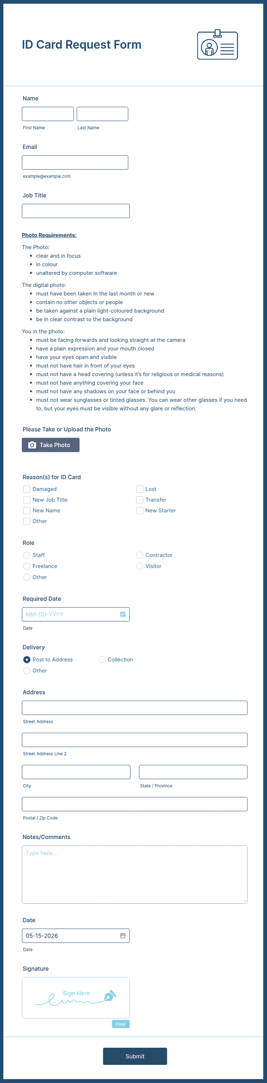 Id Card Collection Form.pdf ID Card Request Form Template | Jotform