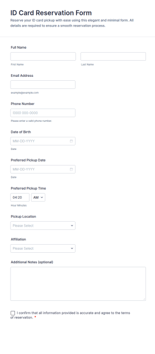 ID Card Reservation Form Template