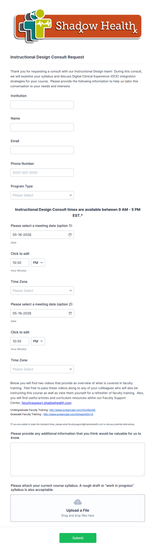 Instructional Design Consulting Request Form Template