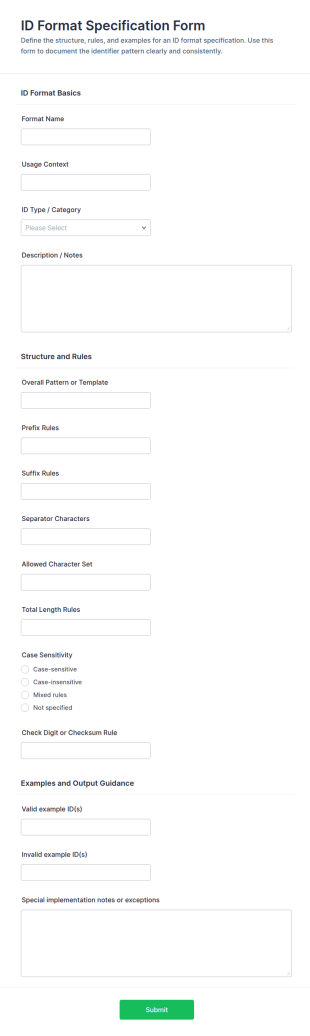 ID Format Specification Form Template