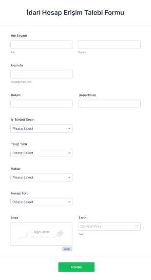 İdari Hesap Erişim Talebi Form Template