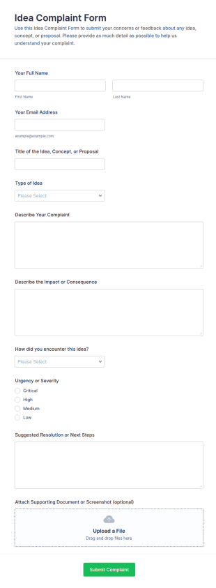 Idea Complaint Form Template