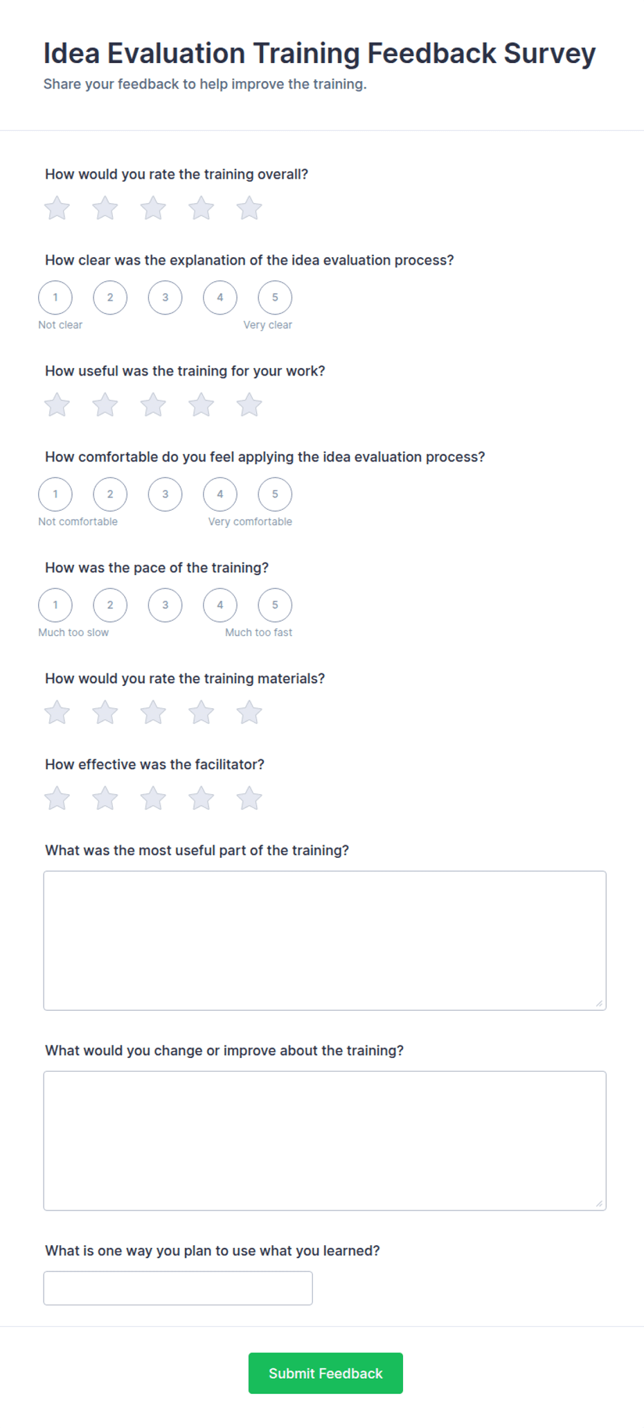 Idea Evaluation Training Feedback Form Template | Jotform