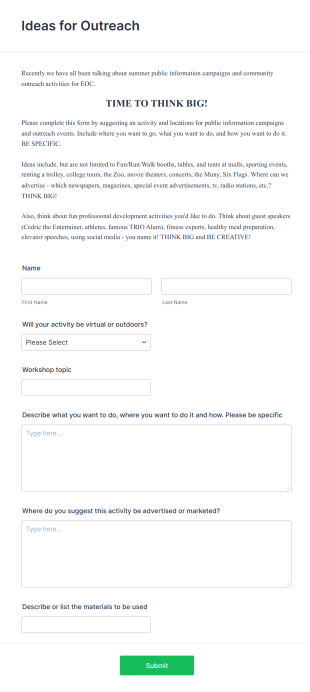 Ideas For Outreach Form Template