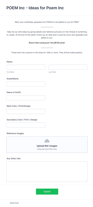 Outfit Idea Submission Form Template
