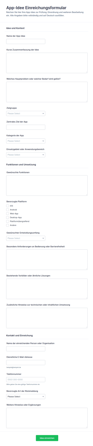 Ideeneinreichung Für App Vorschläge