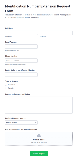 Identification Number Extension Request Form Template