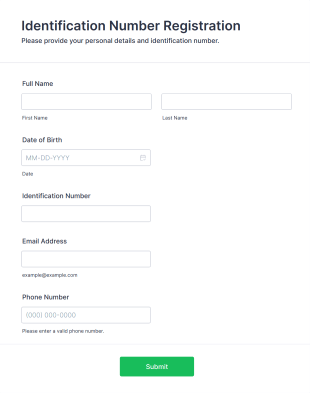 Identification Number Registration Form Form Template