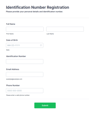 Identification Number Registration Form Template