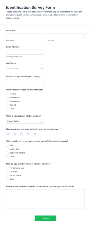 Identification Survey Form Template