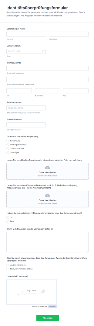 Identitätsüberprüfungsformular