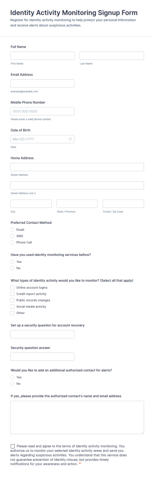 Identity Activity Monitoring Signup Form Template
