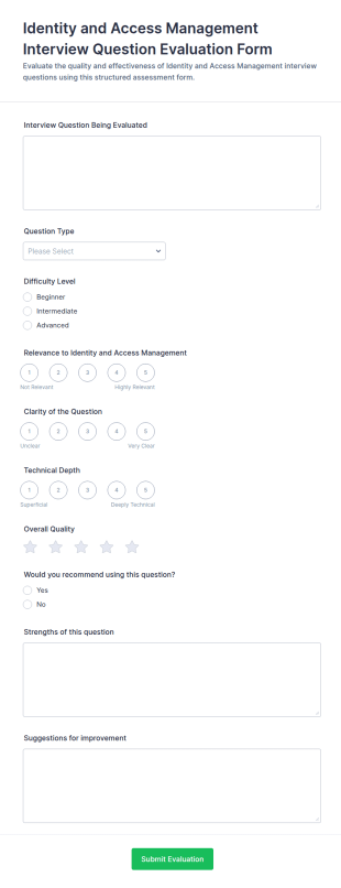 Identity And Access Management Interview Question Evaluation Form Template