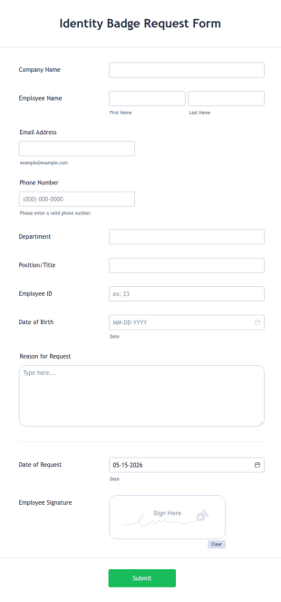 Identity Badge Request Form Template