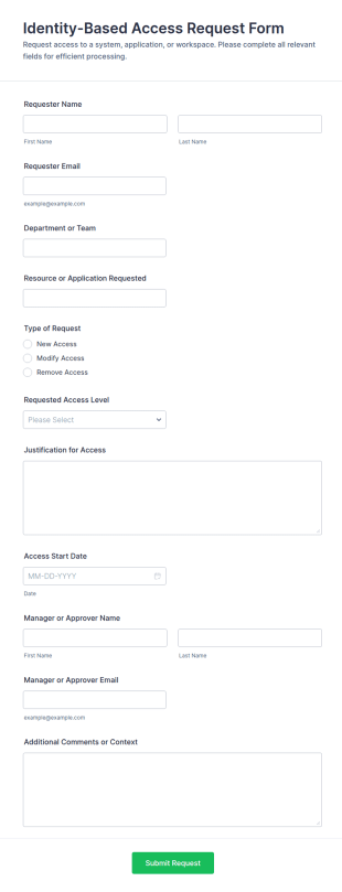 Identity Based Access Request Form Template