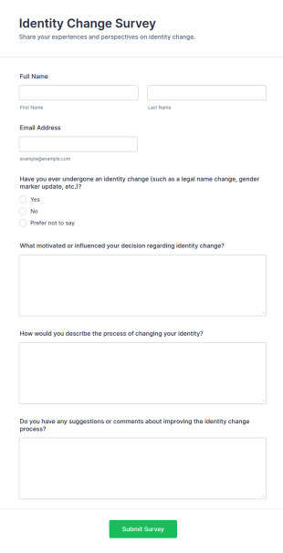 Identity Change Survey Form Template