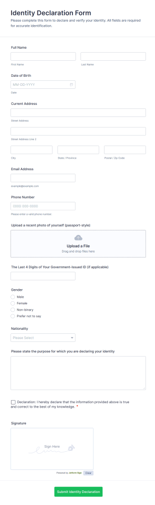 Identity Declaration Form Template