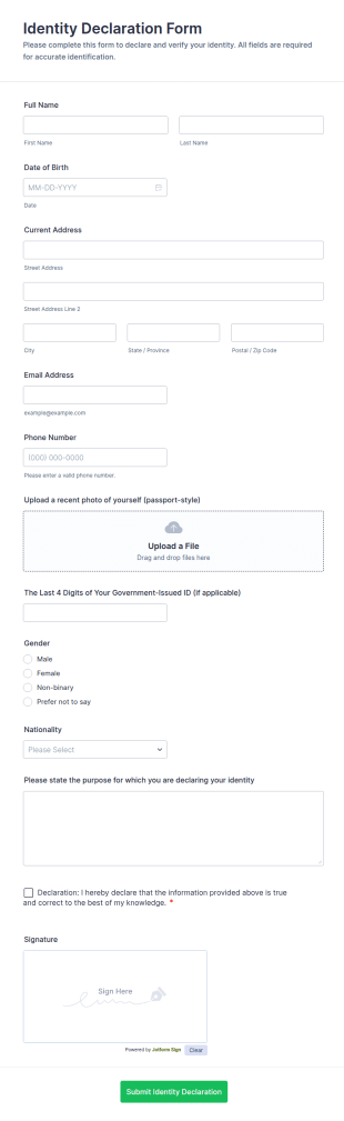 Identity Declaration Form Template