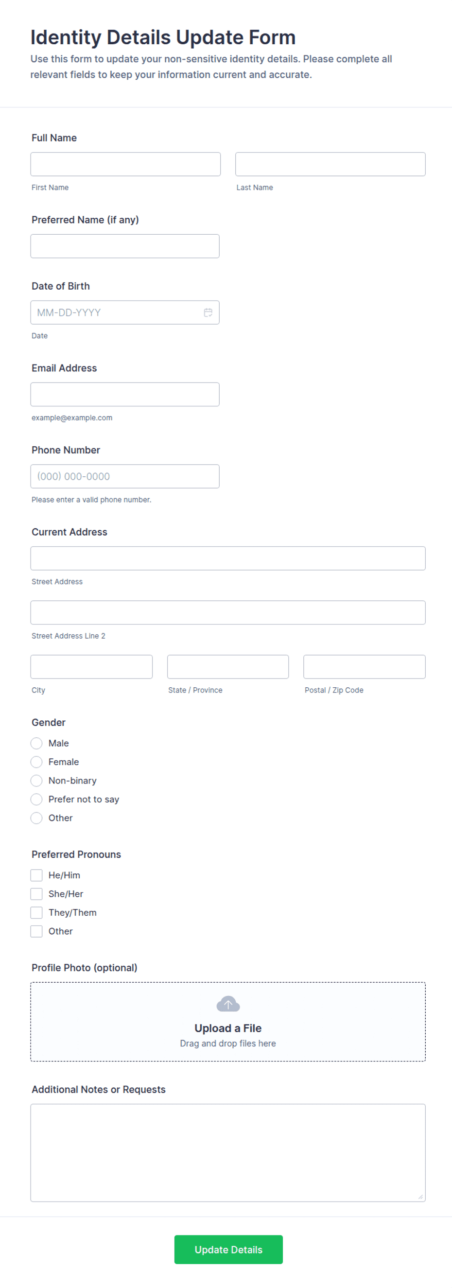 Identity Details Update Quiz Form Template | Jotform