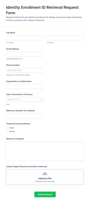 Identity Enrollment ID Retrieval Request Form Template
