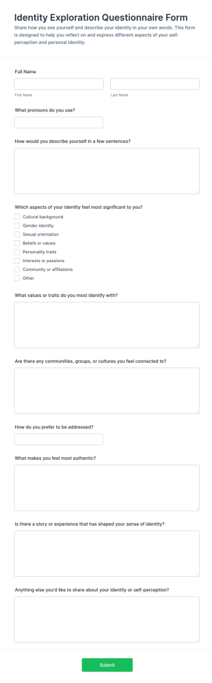 Identity Exploration Questionnaire Form Template