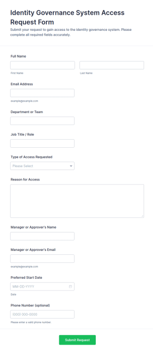 Identity Governance System Access Request Form Template